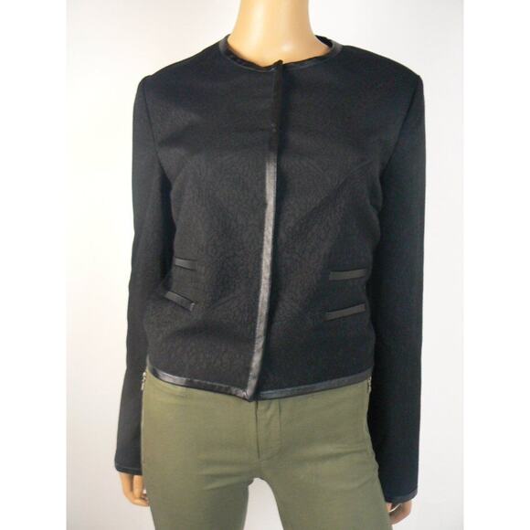 Magaschoni Black Jacquard Faux Leather Snap Front Jacket Blazer 12 NEW M397 - Picture 3 of 6